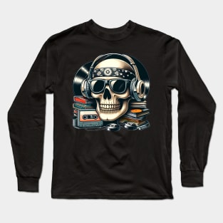 Skull head with headphones and sunglasses in a retro style. Long Sleeve T-Shirt